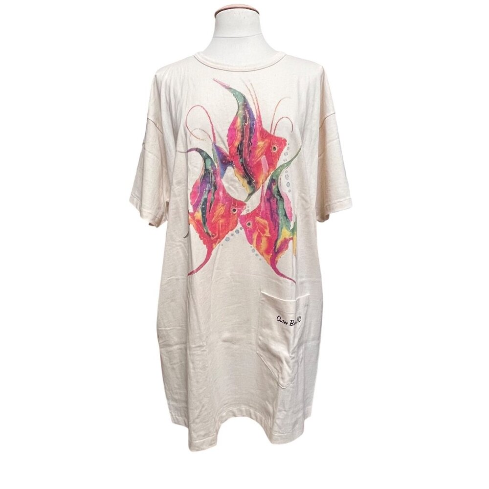 Outer Banks‎ T-Shirt Dress /Swim Coverup Pocket OSFM Cotton Multicolor Koi Fish